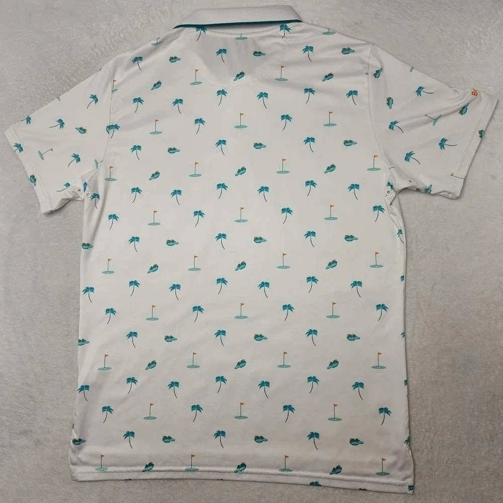 Bonobos‎ Polo Shirt Mens M White Palm Tree Golf Slim Fit Performance Collared